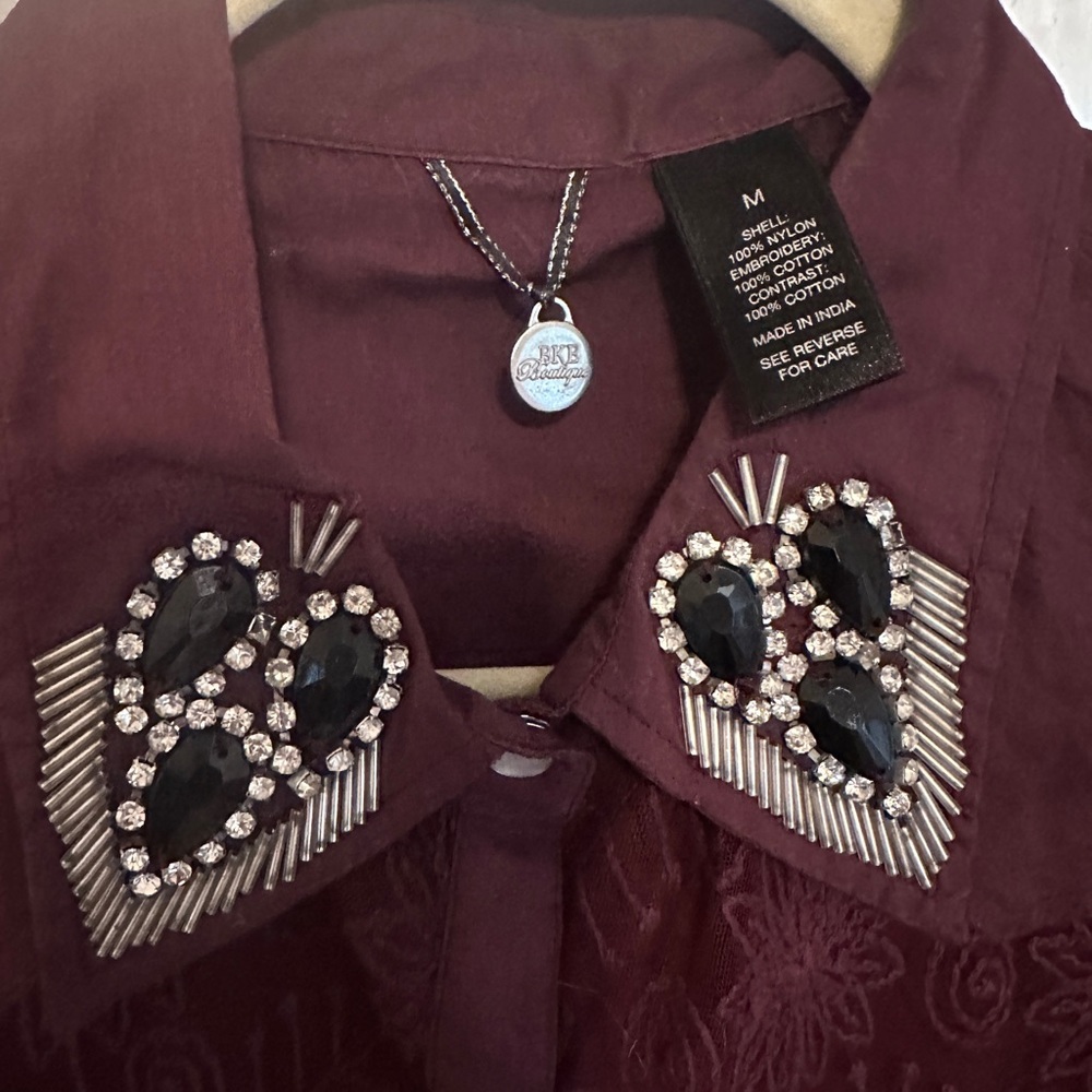 Biker Women M blouse burgundy color with rhinestones gorgeous